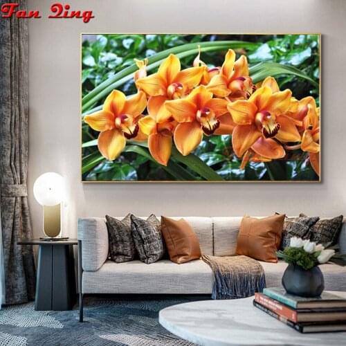 5D DIY Diamond Painting Orange Orchid Picture Full Square/Round Diamond Mosaic Resin Embroidery Crafts Home Decor Gift set