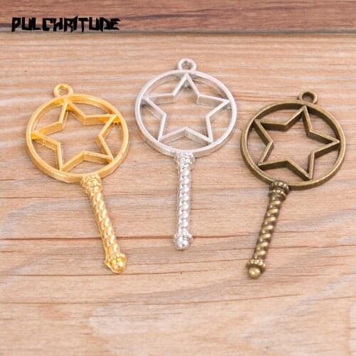 6pcs 25*55mm Three Color Alloy Jewelry Accessories Article For Pentagram Charm Hollow Glue Blank Pendant Tray Bezel