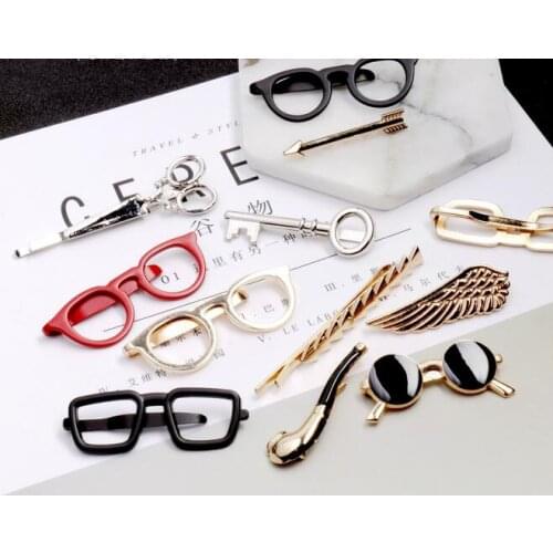 6 styles Tie Clip Bullet Feather Glasses Anchor Mustache Key Shape Metal Tie Clip for Men Glasses Commercial Necktie Clips Pin