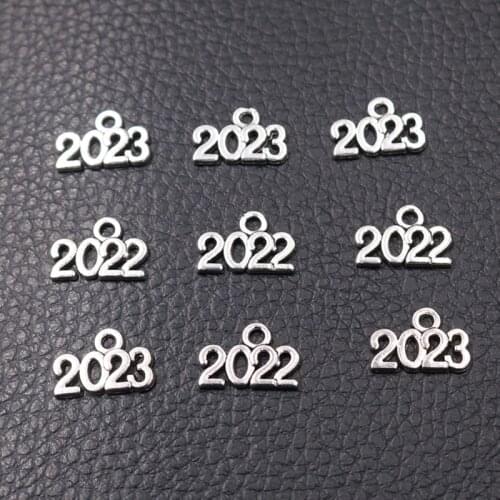 60pcs Silver Plated 2022 & 2023 Digital Pendants Retro Bracelet Keychain Metal Accessories DIY Charms For Jewelry Crafts Making