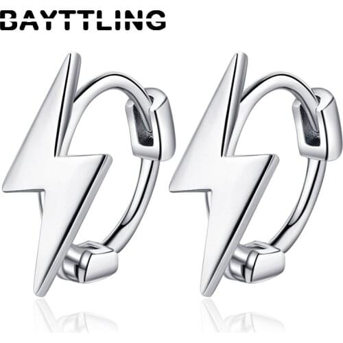 BAYTTLING 925 Silver 14MM Silver/Black Lightning Earrings For Women Fashion Jewelry Party Gifts