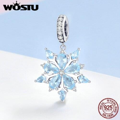 WOSTU Real 925 Sterling Silver Elegant Snow Dangle Charms fit Luxury Beads Bracelet Necklace Jewelry Christmas Gift FIC940