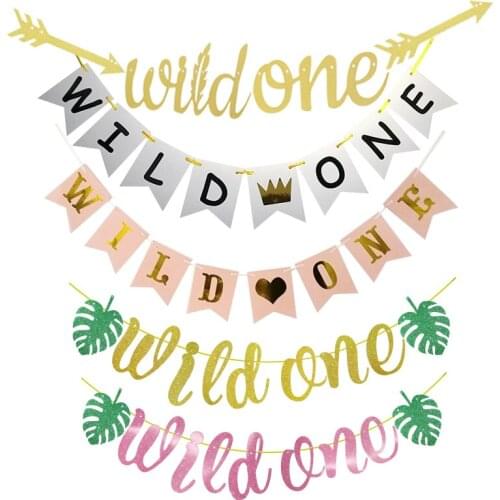 Chicinlife 1Set Wild One Banner Happy Birthday Party Decoration Baby Shower Kids Boy Girl 1 Year Old Bunting Garland Supplies