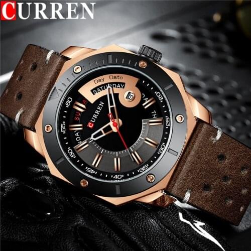 CURREN Sport Men Watch Top Brand Luxury Military Army Business Waterproof Male Clock Genuine Leather Quartz Man Wristwatch 8344