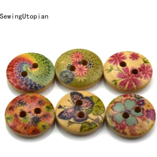 50PCS 15MM 2-Hole Wooden Buttons for Garment Sewing Accessories DIY Scrapbooking Decorative Buttons Crafts
