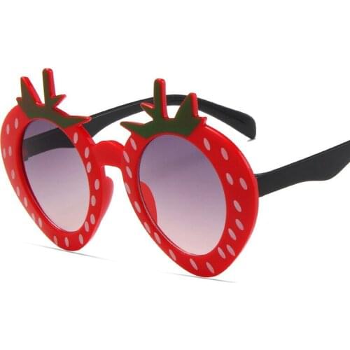 Child Round Strawberry Frame Girls Boys Sunglasses Gray Lens UV400 Eye Protection Children Kids Outdoor Eyewear