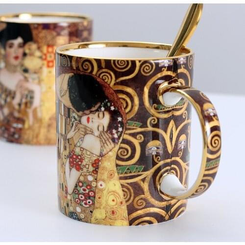 European Coffee Cups With Spoon Bone china Porcelian Mugs Wedding Birthday Present Office Drinkware