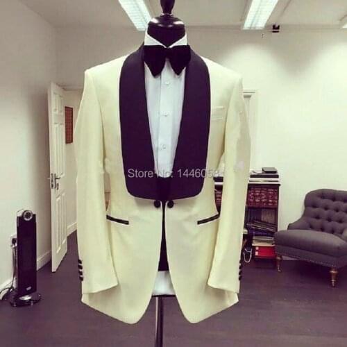 Custom Made Suits 2017 New Black Vest+Pants Ivory Wedding Blazer Suits For Men Wedding Tuxedos Groom Suit Best Man Bridegroom