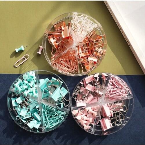 Mini Binder Clips Green Pink Rose Gold Metal Multi Cabinet Paper Clip Push Pin Stationery Office Accessory School Supplies H6022