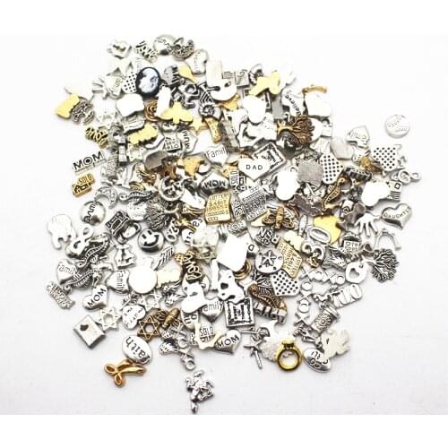 Mix50pcs/lot Alloy Floating Charms Fit Living Glass Floating Lockets Bracelet DIY Charms Jewelry Accessory