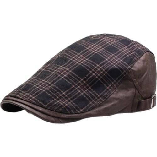 CNTANG Fashion Men Visor Beret Stripe Lattice Flat Hats Brand Casual Vintage Summer Berets Cap Cotton Retro Sun Hat Adjustable