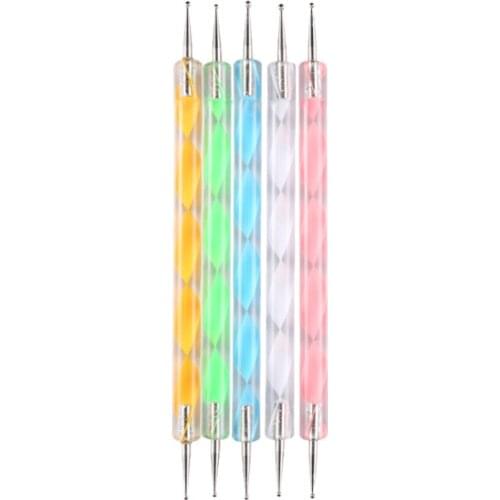 5Pcs Set 2Way Usage Dotting Pen Nail Art Paint Acrylic Handle Manicure Art Tools Painting Pen for Gel Decorations