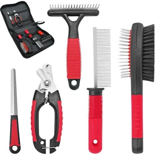 Dog Grooming Comb Brush Set Cat Nail Clippers Stainless Steel Comb Pet Hair Grooming Tool Set For Short Long Hair Dogs Cats