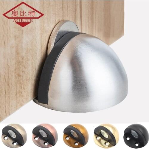 AOBT Sliver Punch-free Sticker Hidden Stainless Steel Rubber Door Stopper Door Holders Catch Floor Mounted Nail-free Door Stops