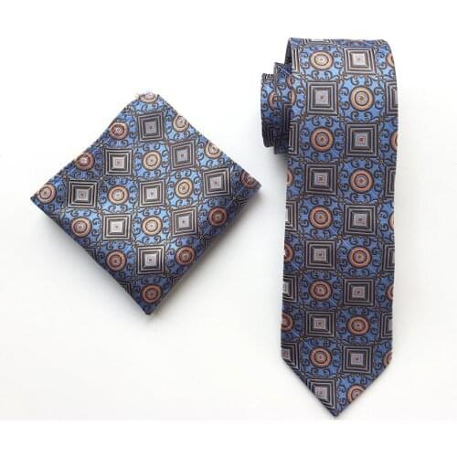 New Designer Mens Ties Set Luxury Purple Geometric Necktie with High Quality Pocket Square