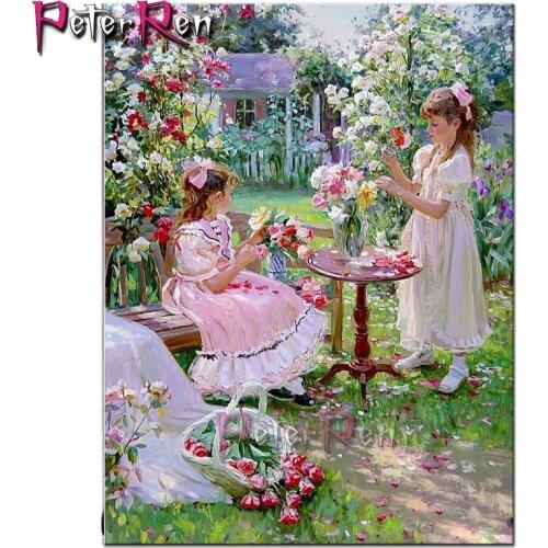 Full diy 3D diamond painting cross stitch flower garden with children mosaic picture Rhinestone embroidery home decorative gift