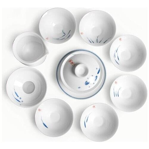 Hand-painted small fish blue and white porcelain sets kung fu tea white porcelain hand-painted tea sets