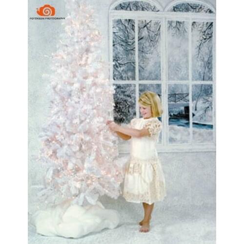 5X7ft Hand painted Muslin window photo backdrops,fotografia profissional,christmas tree decor photographic background K2042