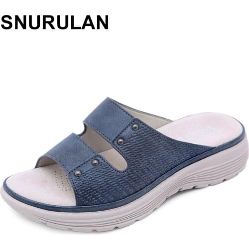 SNURULAN 2021 Summer Beach Shoes Ladies Slippers Thick Sole Women Wedges Shoes Summer Holiday Slippers Big Size 42