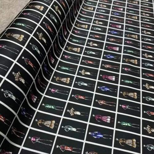 Stretch Natural silk black background Baise character clothing pattern fabric shirt dress clothing counter with the same fabric