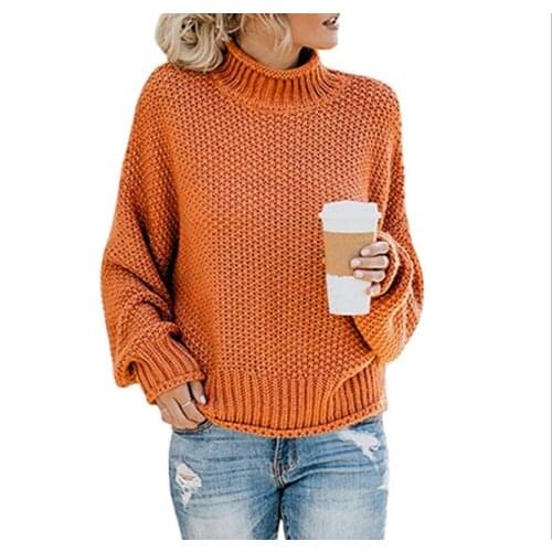 2021 Spring and Autumn New Sweater Thick Line High Neck Loose Pullover Womens Dress Girl Leisure everyday Orange