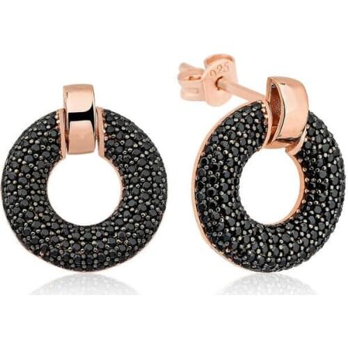 Tevuli 925 Sterling Silver Black Multi Cubic Zirconia Circle Lady Earrings