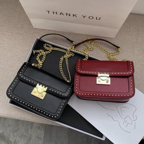 Vintage Rivet Crossbody Bags for Women Leather Messenger Bags Sac A Main New Female Solid Leather Shoulder Bag Women Handbags