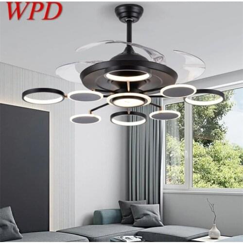 WPD New Ceiling Fan Lights Modern Black LED Lamp Remote Control Without Blade For Home Dining Room Restaurant