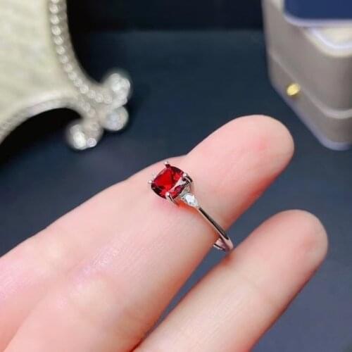 Jewelry 925 Silver Garnet Ring for Daily Wear 6mm*6mm Natural Garnet Silver Ring Stelring Silver Garnet Jewelry