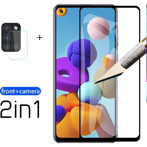2 In 1 Tempered glass For Samsung Galaxy A21s A 21S 21 S A21 Camera Lens Film Screen Protector for Samsung A21s Protection glass