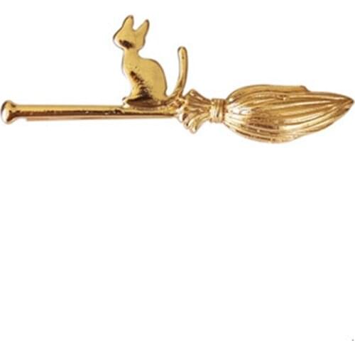 New Cartoon Magic Broom Cat Golden Silver Plated Hair Clips and Pins Barrettes Hairgrips Women Headwear Hair Accessories