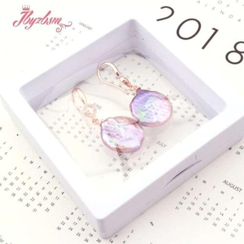 14-15mm Coin Cultured Keshi Edsion Freshwater Pearl Natural Stone Beads Silver Plates Earrings For Woman Christmas Gift 1 Pair