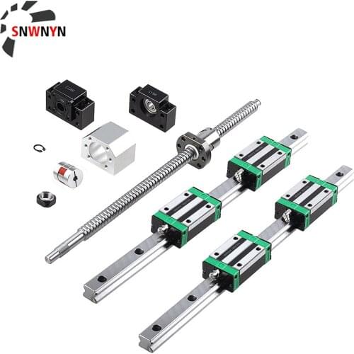1PC SFU1605 Ball Screw+2PC HGR20 Linear Square Rail+4PC HGH20CA Slides Carriage+BK/BF12 End Support+Coupling+Nut Housing CNC Set