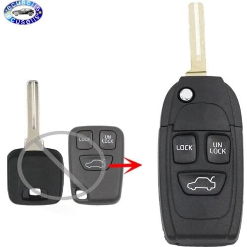 3 Button Modified Replacement Folding Remote Key Shell Case Fob Blank For VOLVO S60 S70 S80 S90 V70