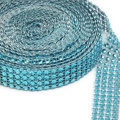 4 Rows (0.8inch Wide) Turquoise Diamante Diamond Effect Rhinestone Mesh Bling Ribbons Trimming Wedding Birthday Cake Accents