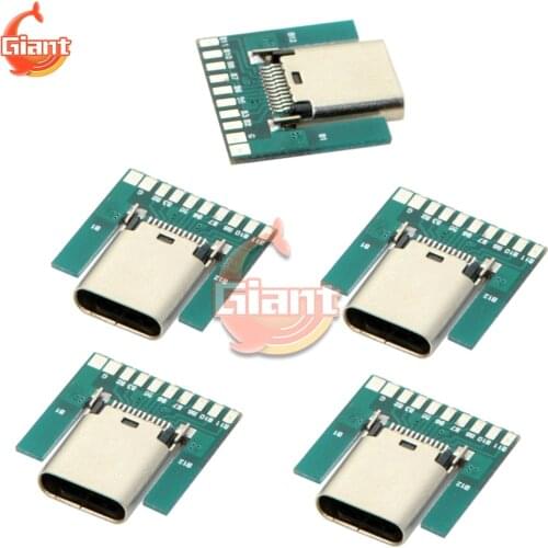 5pcs/lot USB 3.1 Type C Connector 24 Pins Female Socket Receptacle Adapter Converter for Solder Wire Cable 24P PCB Board Module