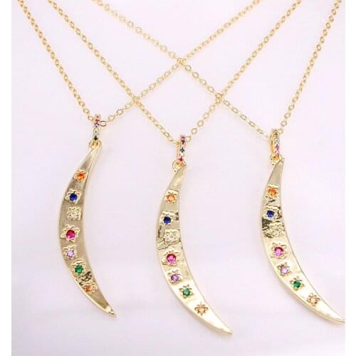 6PCS, Gold Filled Colorful Zirconia CZ Micro Pave Fashion Crescent Women Jewelry Pendant Necklaces