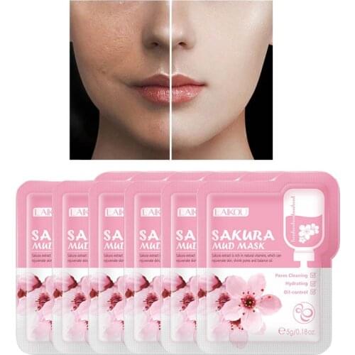 6Pcs Japan Sakura Mud Face Mask Deep Cleaning Shrink Pores Moisturizing Oil Control Whitening Blackhead Remover Face Skin Care