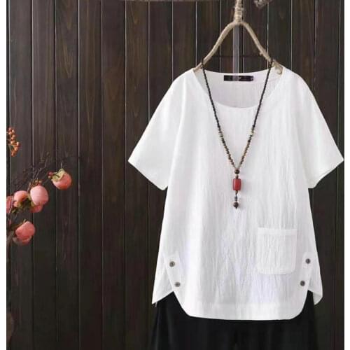 Summer cotton linen T-shirt 2021 large new casual fashion simple art loose and comfortable short-sleeved blouse womens wear