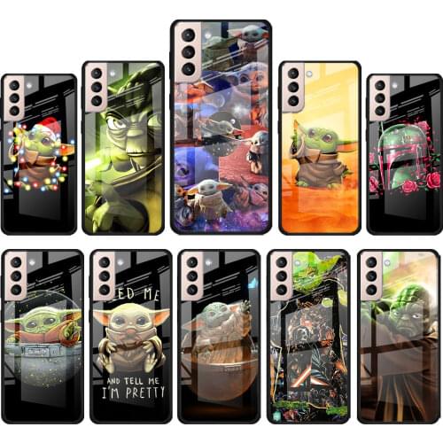 The Baby Yoda for Samsung Galaxy S21 Ultra Plus A72 A52 4G 5G M51 M31 M21 Luxury Tempered Glass Phone Case Cover