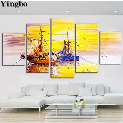 Diy 5pcs diamond painting Sailboat Seagull Seascape mosaic cross stitch 5d embroidery full square round drill decoration icon
