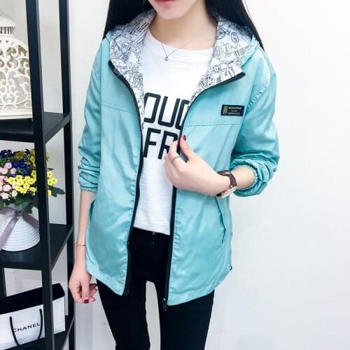 Double-sided Wear Coat Women Spring Windproof Hooded Jacket 2021 Fashion Casual Long Sleeved Loose Zipper Windbreaker Outerwear