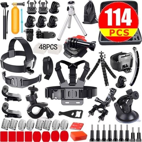 GloryStar 114pcs Gopro Accessories Pack Case Head Chest Monopod Bike Surf Mount for GoPro Hero 5 4 3 2
