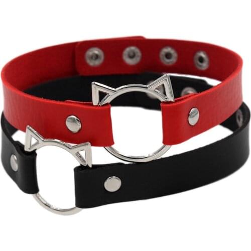 Gothic Punk Harajuku Necklace Circle Cat Ear PU Leather Choker Lady Collar Goth Jewelry for Women Necklaces Accessories