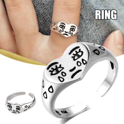 Better Days Ring Adjustable Open Ring Vintage Style with Facial Expression Heart Shape Ring Gift for Women TT@88