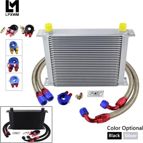 AN10 Oil Cooler Kit 30 Rows Oil Cooler Kit + Oil Filter Adapter + Stainless Steel Braided Hose With Sticker+Box