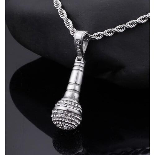 European and American creative accessories Hip Hop rock hiphop inlay Cz microphone pendant stainless steel microphone