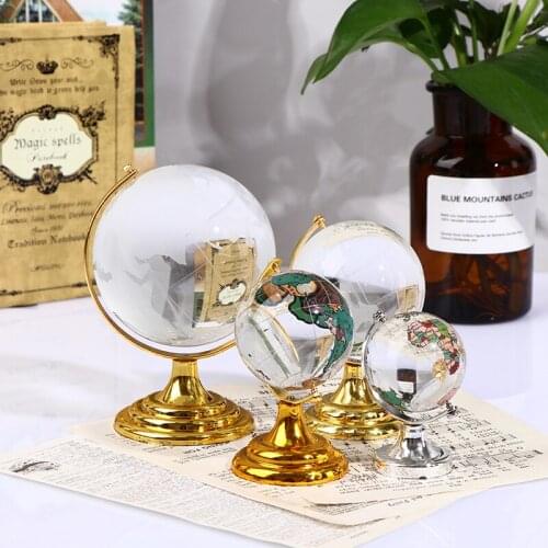 Round Earth Globe World Map Crystal Glass Clear Sphere With Stand for Desk Decoration Kids Teaching Tools Collectible Model Gift