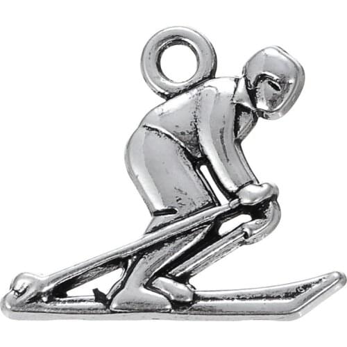 Best sales ski figure antique silver plated sports word charms Zinc Alloy Metal DIY Jewelry