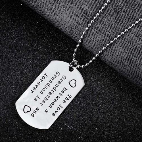 The Love Between A Grandfather And Grandson Is Forever Necklace Stainless Steel Dog Tag Pendant Grandpa Birthday Gifts Jewelry